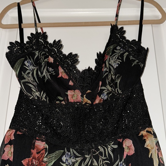 Bebe multi color fall floral print lace jumpsuit-NWOT - Picture 2 of 5